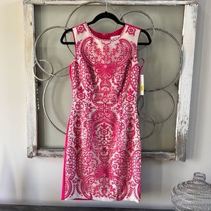 NWT. Katherine Kelly. Bright Rose Aubrey dress. Beautiful stitching. Sz 2
